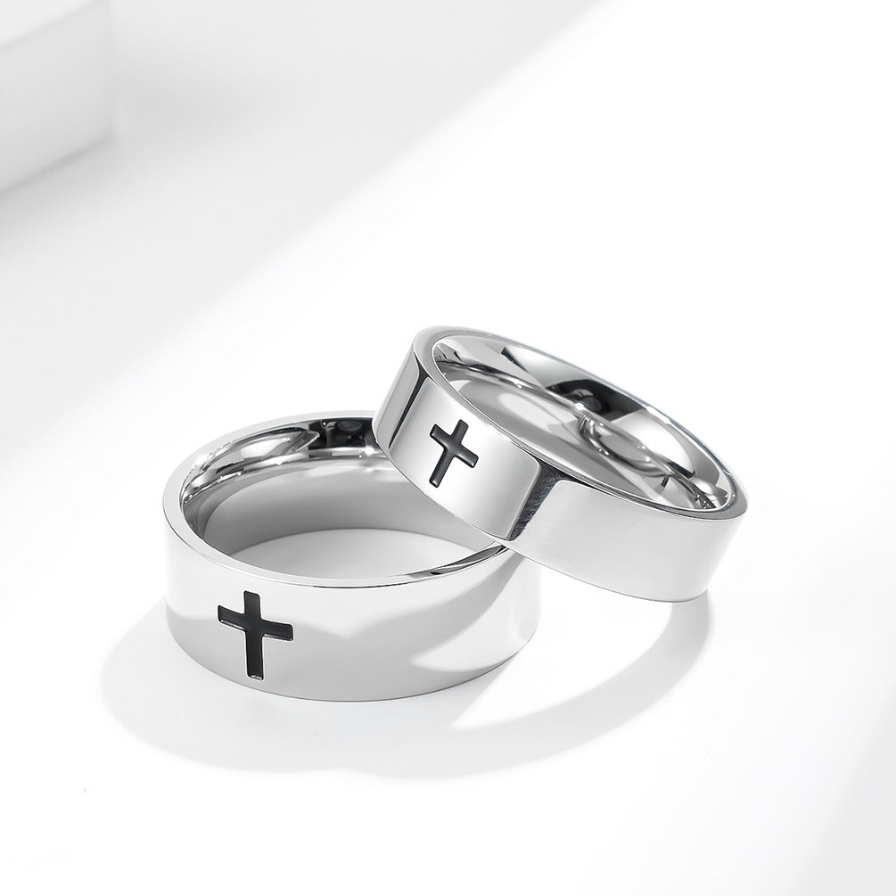Planderful Simple Cross Stainless Steel Ring for Men