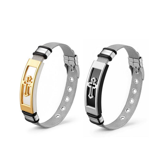 Planderful Mens Cross Mesh Belt Bracelet Stainless Steel Street Style Durable Accessory