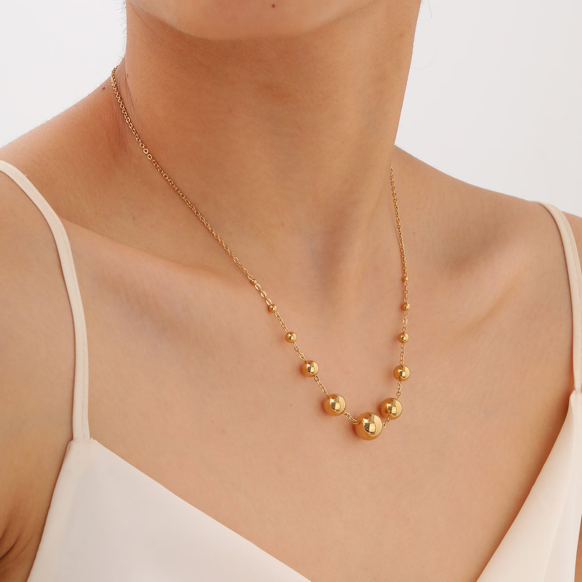 Stainless Steel Chain Ball Gold Necklace Bracelet Women