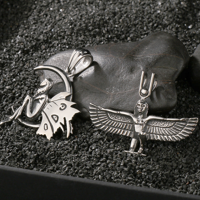 Planderful Retro Mens Titanium Steel Necklace Wings Pendant
