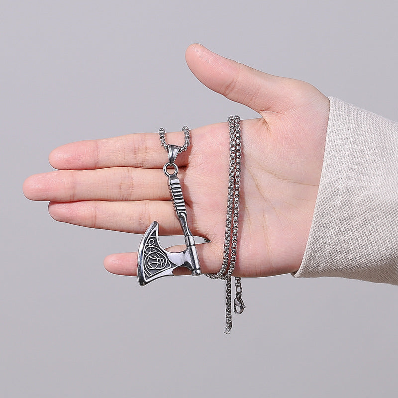 Steel Necklace - Vintage Viking Axe Pendant for Men