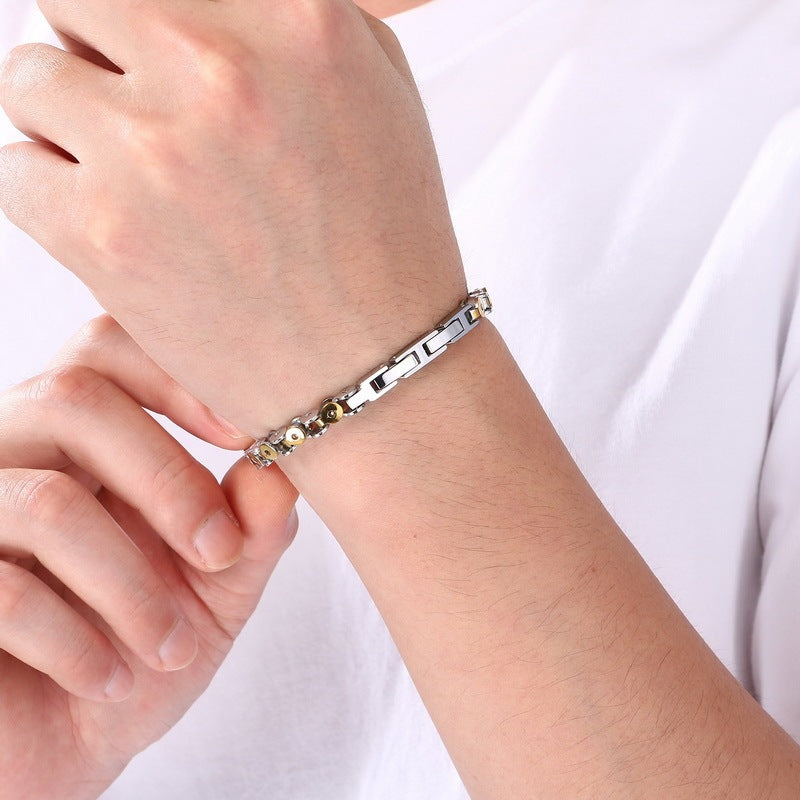 Hip Hop Rock Flower Bracelet Vacuum Plated Steel Gold Two-Color Stainless Steel Square