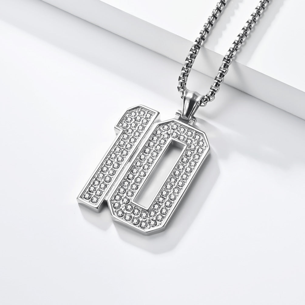Planderful World Cup Jersey Number Necklace Stainless Steel With Zircon Pendant For Sports Fans