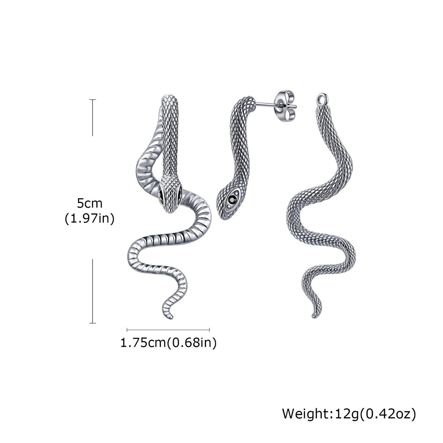 Planderful Ladies Snake Earrings Stainless Colorful Zircon