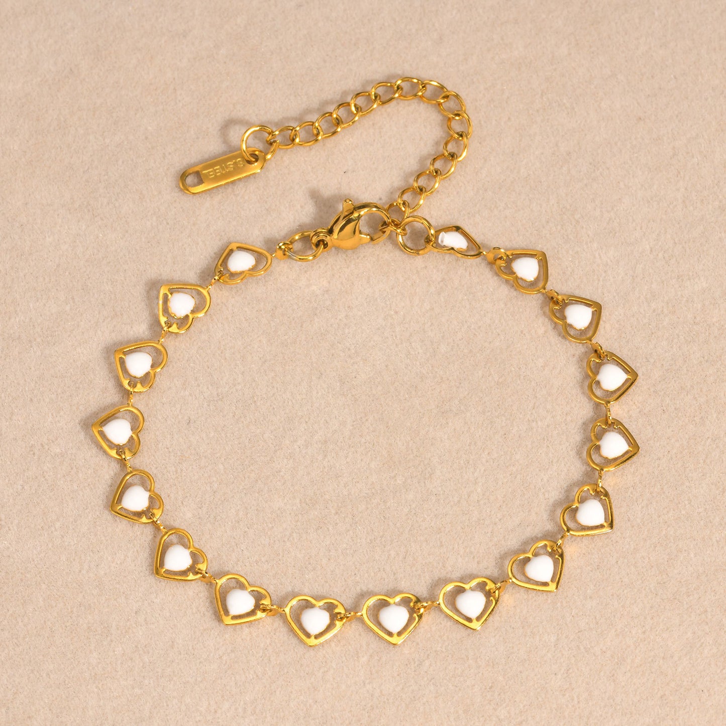 Ladies Color Epoxy Bracelet Stainless Steel Gold Cherry Flower Heart Element