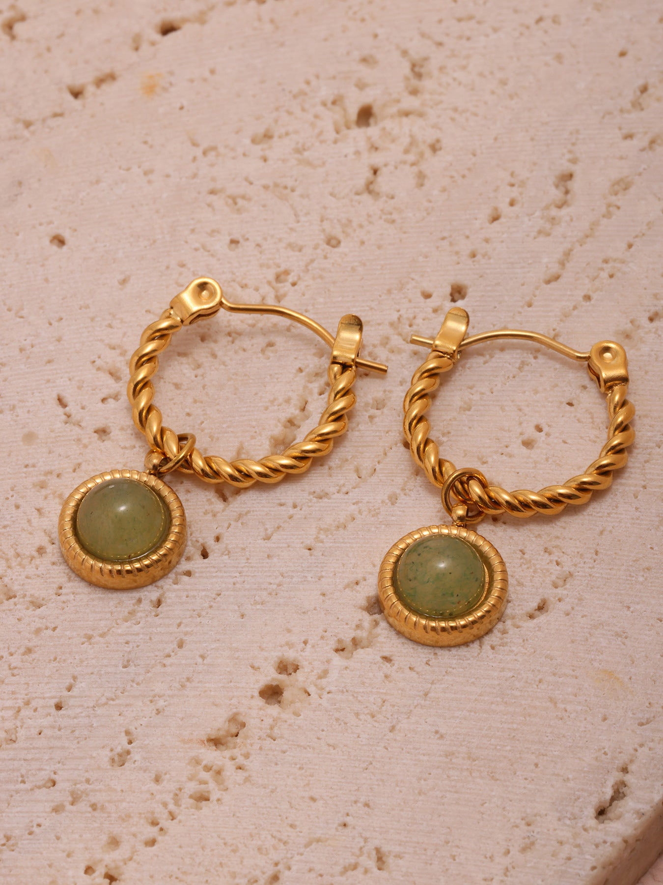 Planderful Green Agate Twist Earrings Gold Plated For Women
