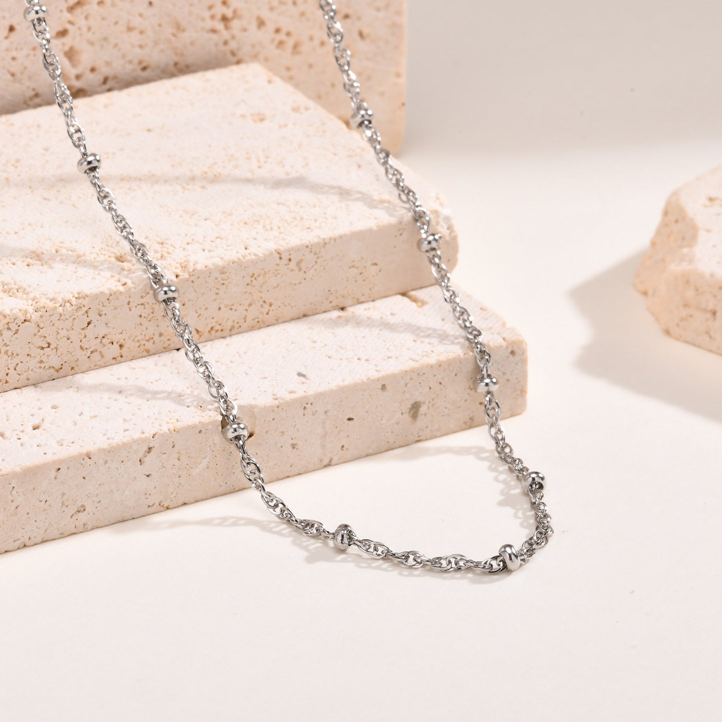 Stainless Steel Water Wave Bead Chain Necklace Bracelet Titanium Steel Collarbone Chain