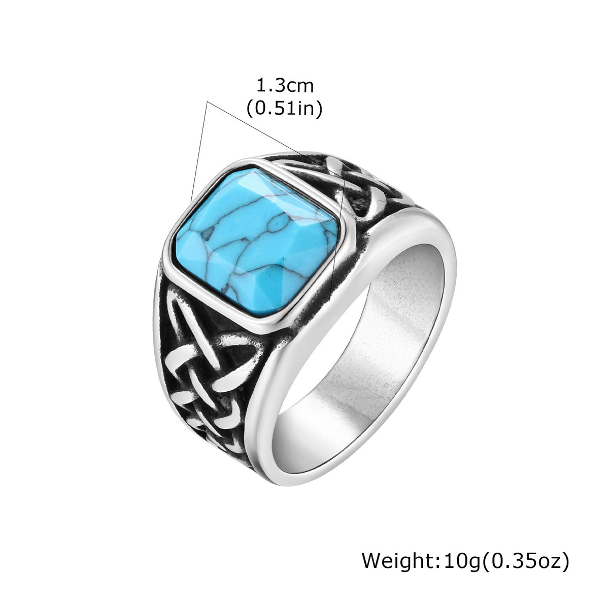 Stainless Steel Men's Finger Wrench Square Turquoise Natural Tiger's Eye Celtic Knot Ring