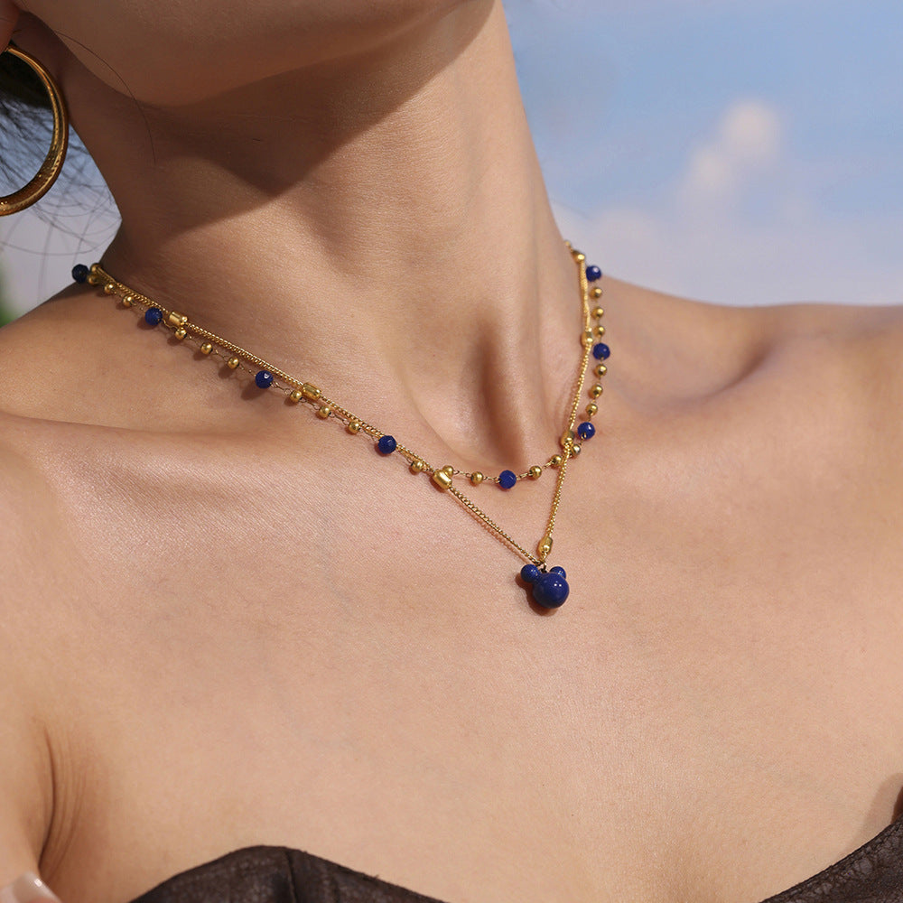 Planderful Rhine Blue Bear Double Necklace Steel Ladies