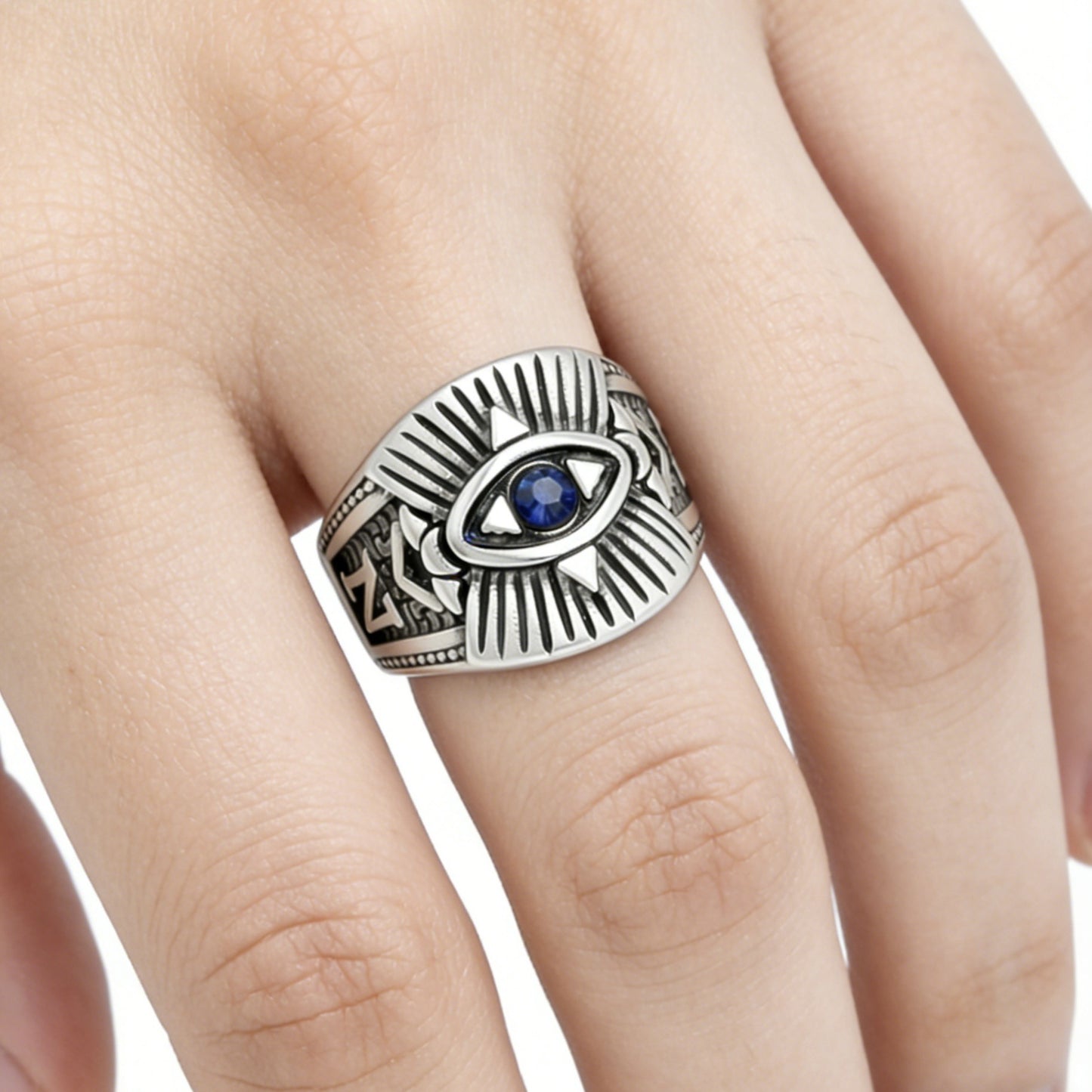 Planderful Gods Eye Titanium Steel Ring Unisex Egyptian Pharaoh Eye Protection Statement