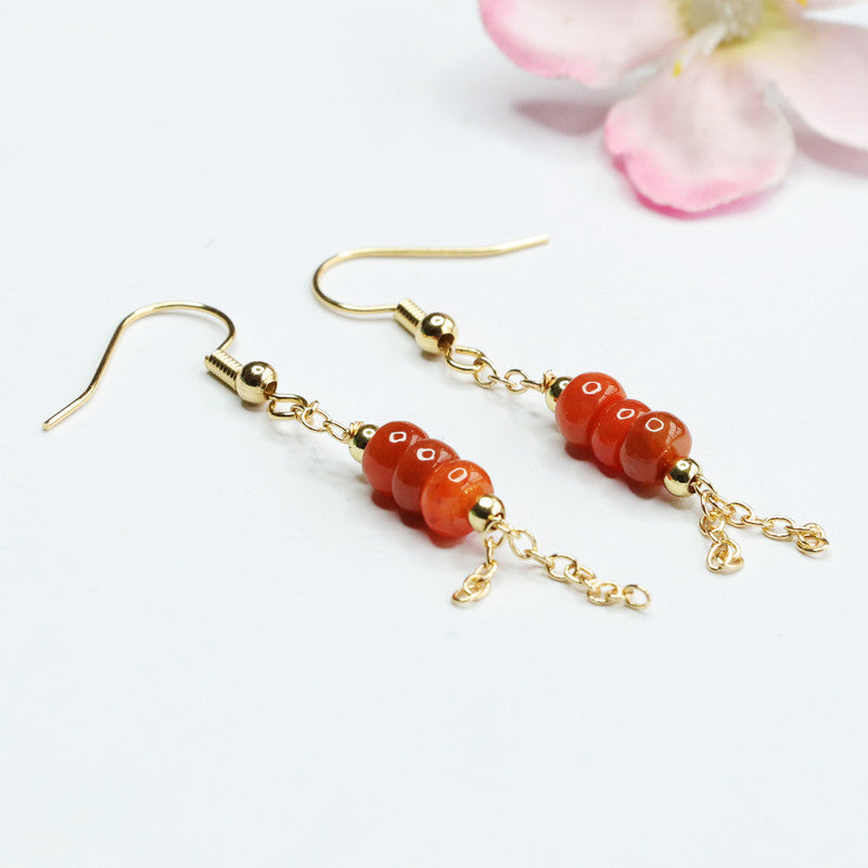 Red Jadeite Abacus Bead Silver Hook Earrings