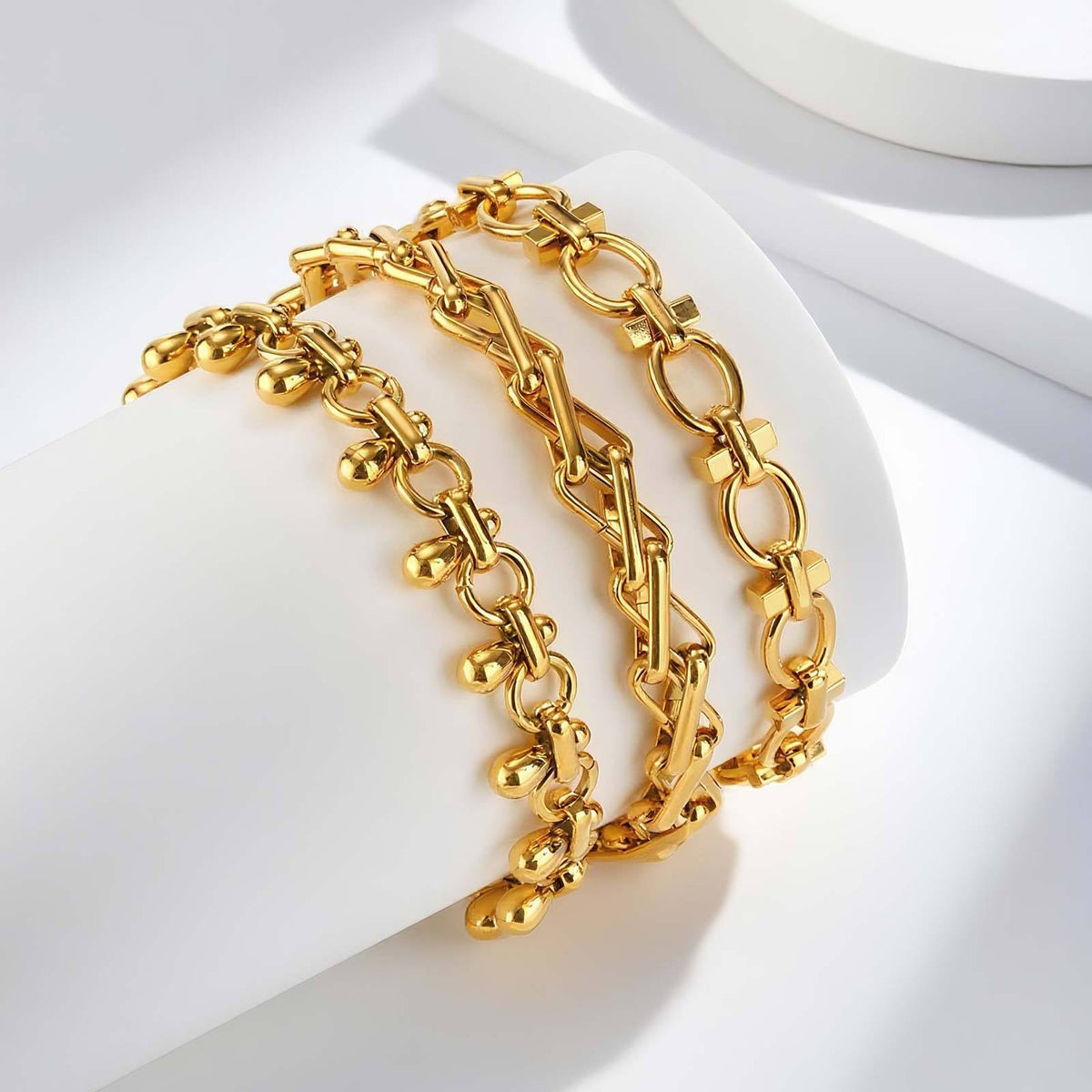 Splicing Handmade Chain Gold Stainless Steel Bracelet
