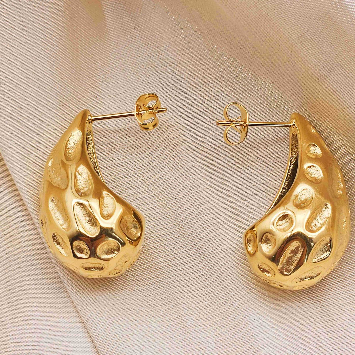 Planderful Water Drop Hammered Stainless Steel Earrings Gold Plated For Women Versatile Fashion Statement