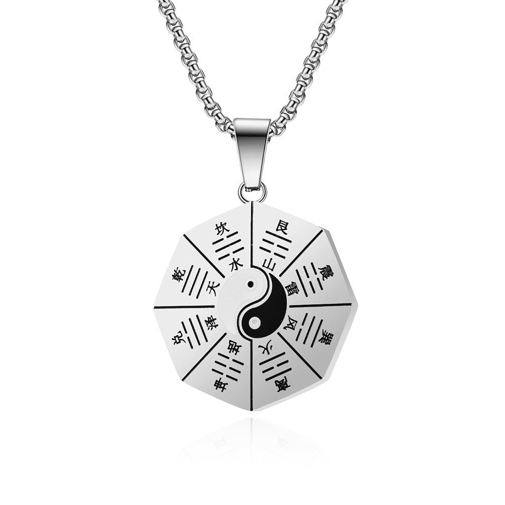 Retro Ethnic Style Taiji Bagua Titanium Steel Pendant Necklace for Men