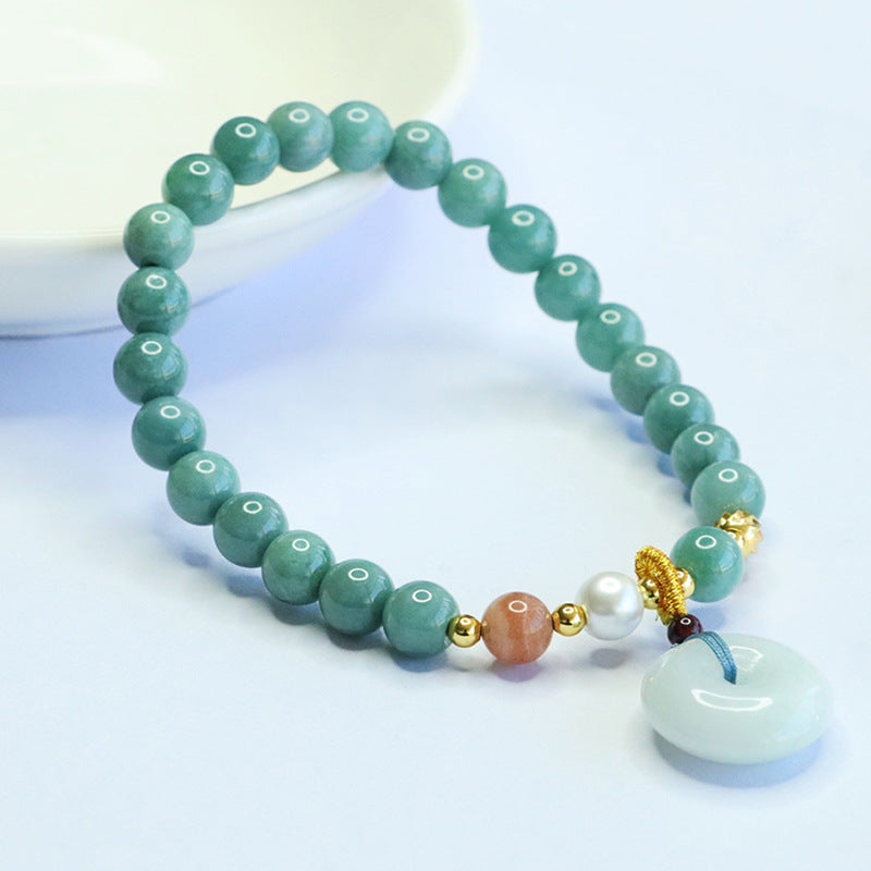 Blue Water Jadeite Peace Buckle Beaded Bracelet