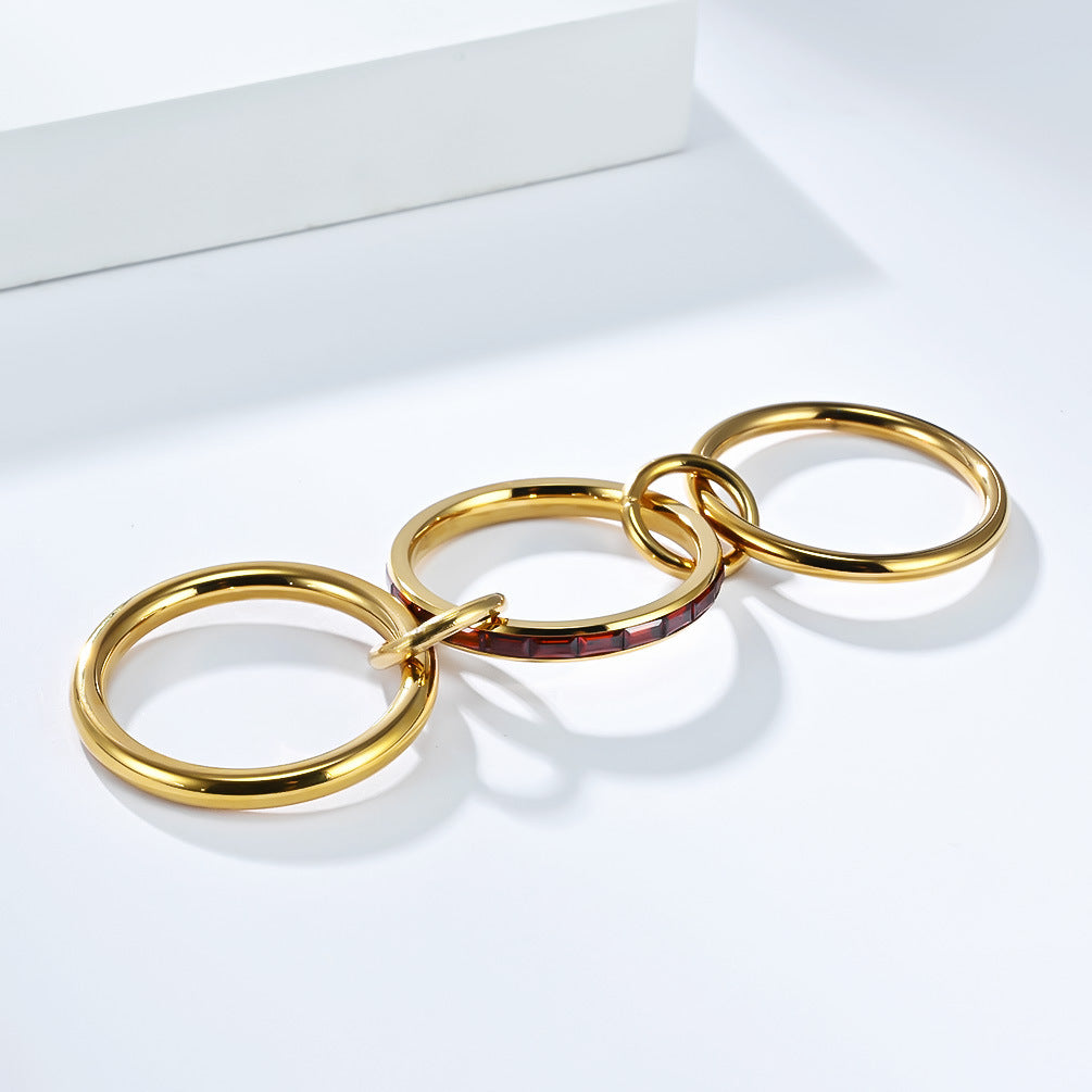Planderful Collection Everyday Genie Zircon Rings Stacked Set Stainless Steel 18K Gold Plated Unisex Luxury Jewelry