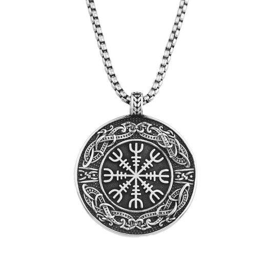 Foreign Trade New Stainless Steel Compass Round Pendant Necklace for Men