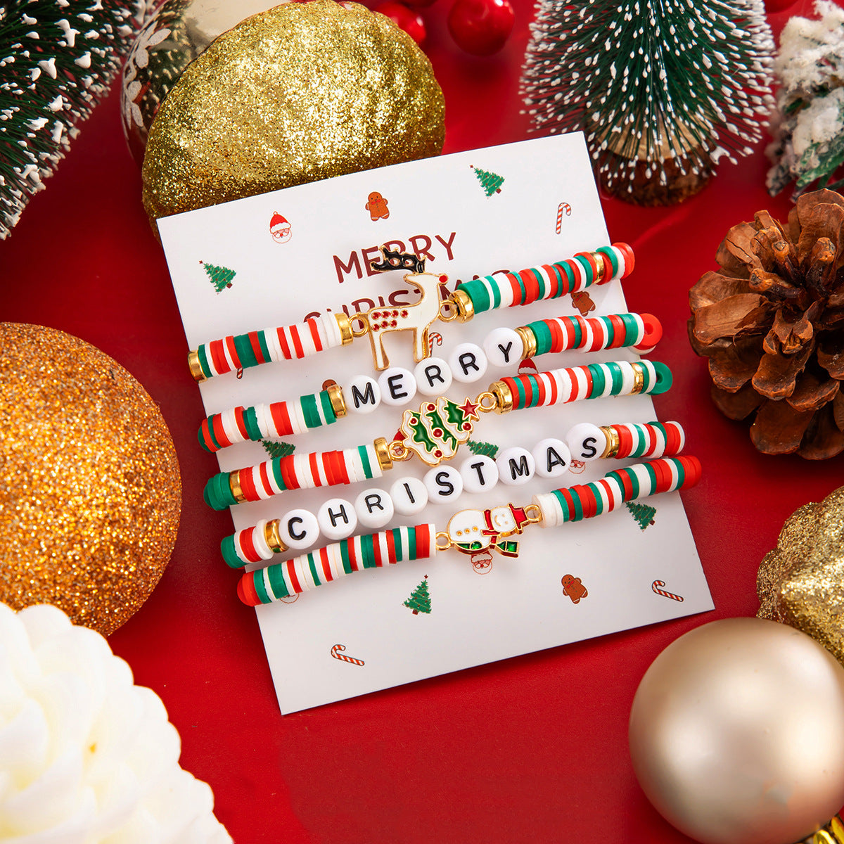 Santa Claus Beaded Bracelet Set With Stacked Letter Beads By Planderful Collection Festive Jewelry For Holiday Shoppers