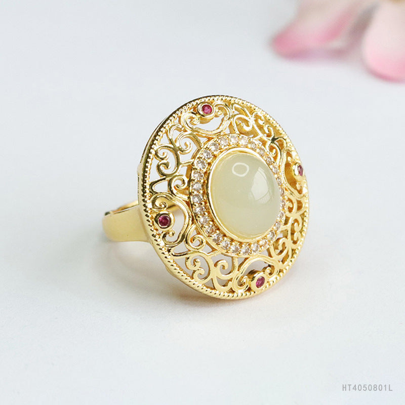 Qingshui Hetian Jade Ruyi Openwork Ring