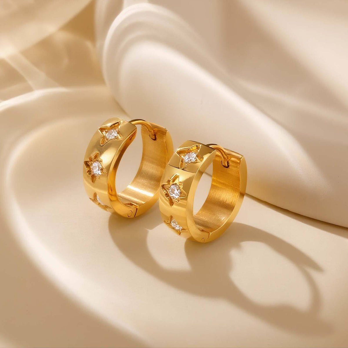 Gold-Tone Crystal Starburst Huggie Hoop Earrings
