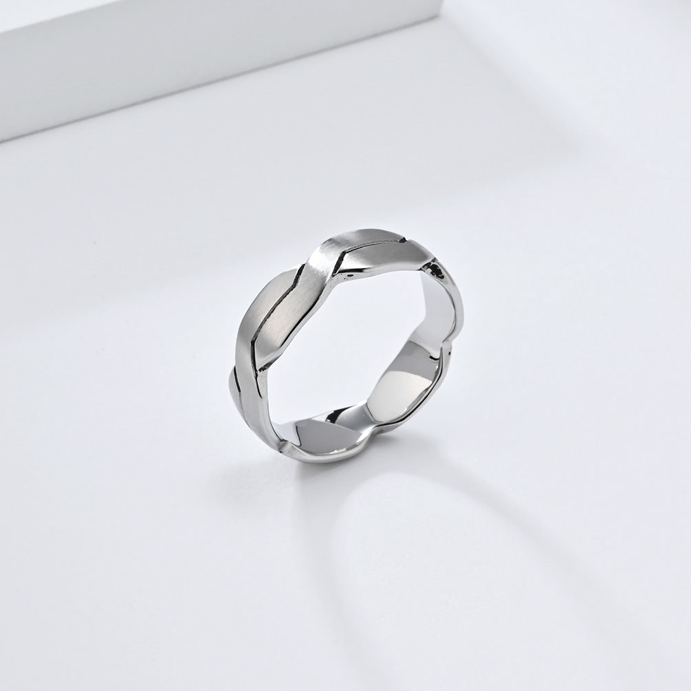 Engraved Geometric Woven Two-Color Titanium Steel Ring