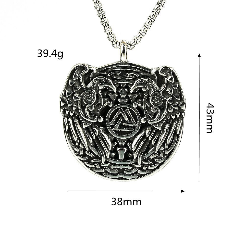 Planderful Nordic Viking Pendant For Men Solid Stainless Steel Double Sided Raven Triangle Necklace