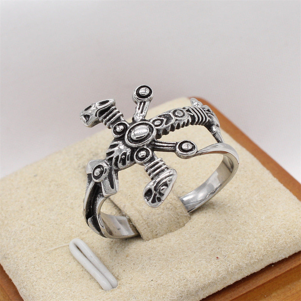Planderful Titanium Steel Ring Unisex Durable Retro Japanese Sword Style For Men And Women