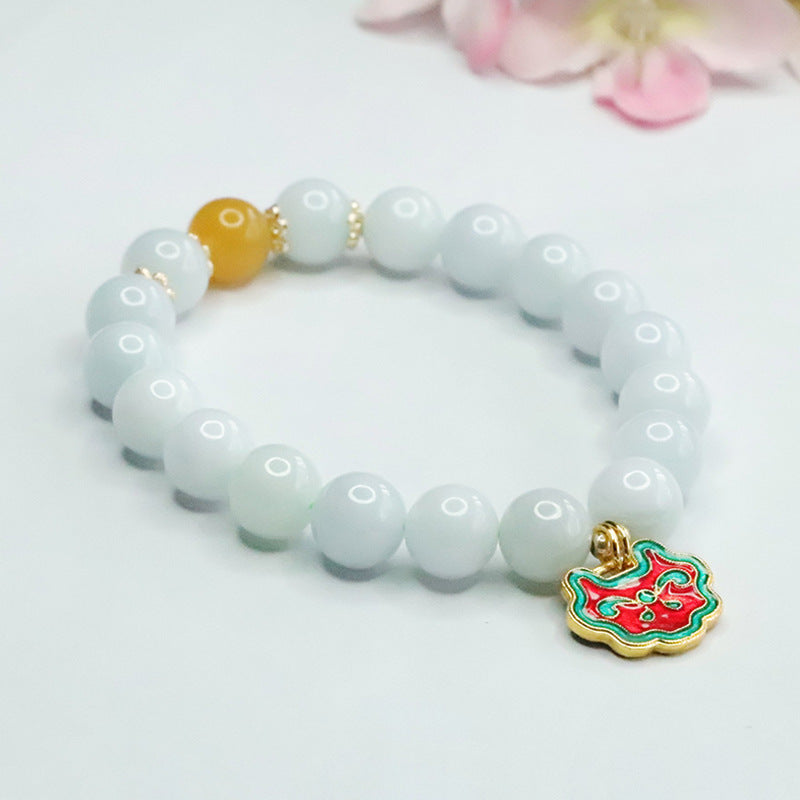 Jadeite Enamel & Round Bead Bracelet