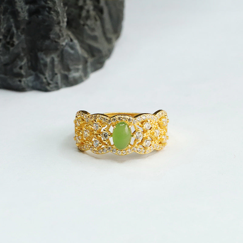 925 Sterling Silver Hetian Jasper Zircon Openwork Ring