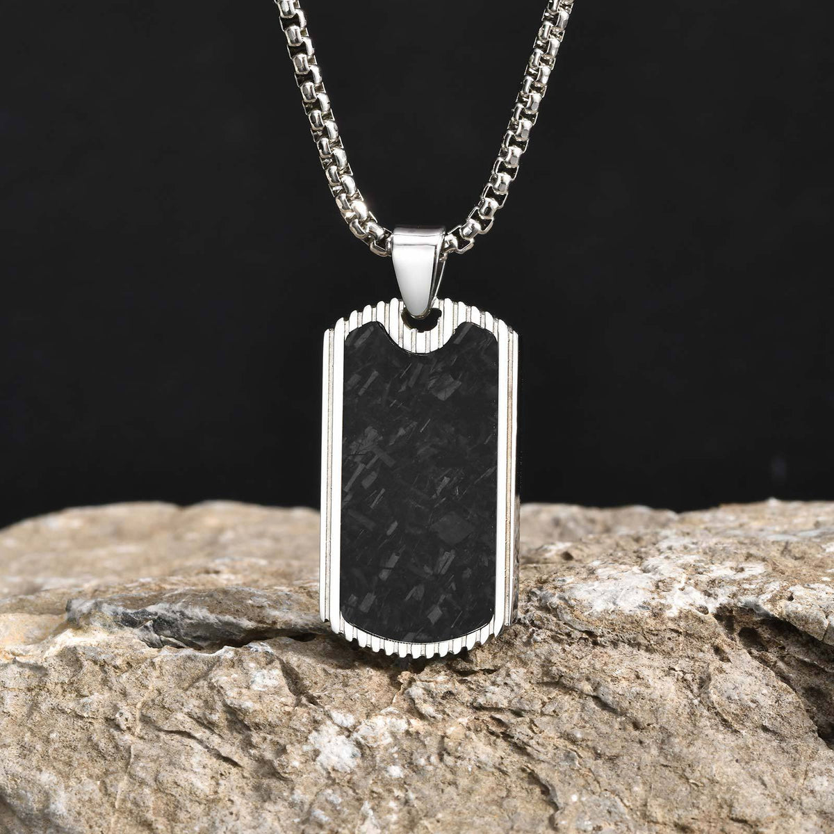 Carbon Fiber Dog Tag Stainless Steel Necklace