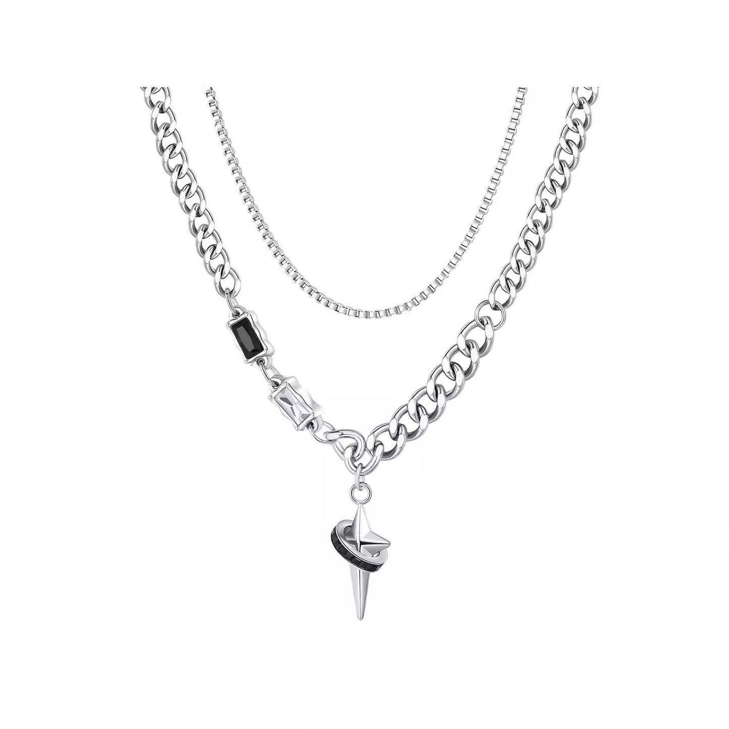 Planderful Jewelry Titanium Steel Surrounding Tetragonal Star Necklace For Mens Style Everyday Wear