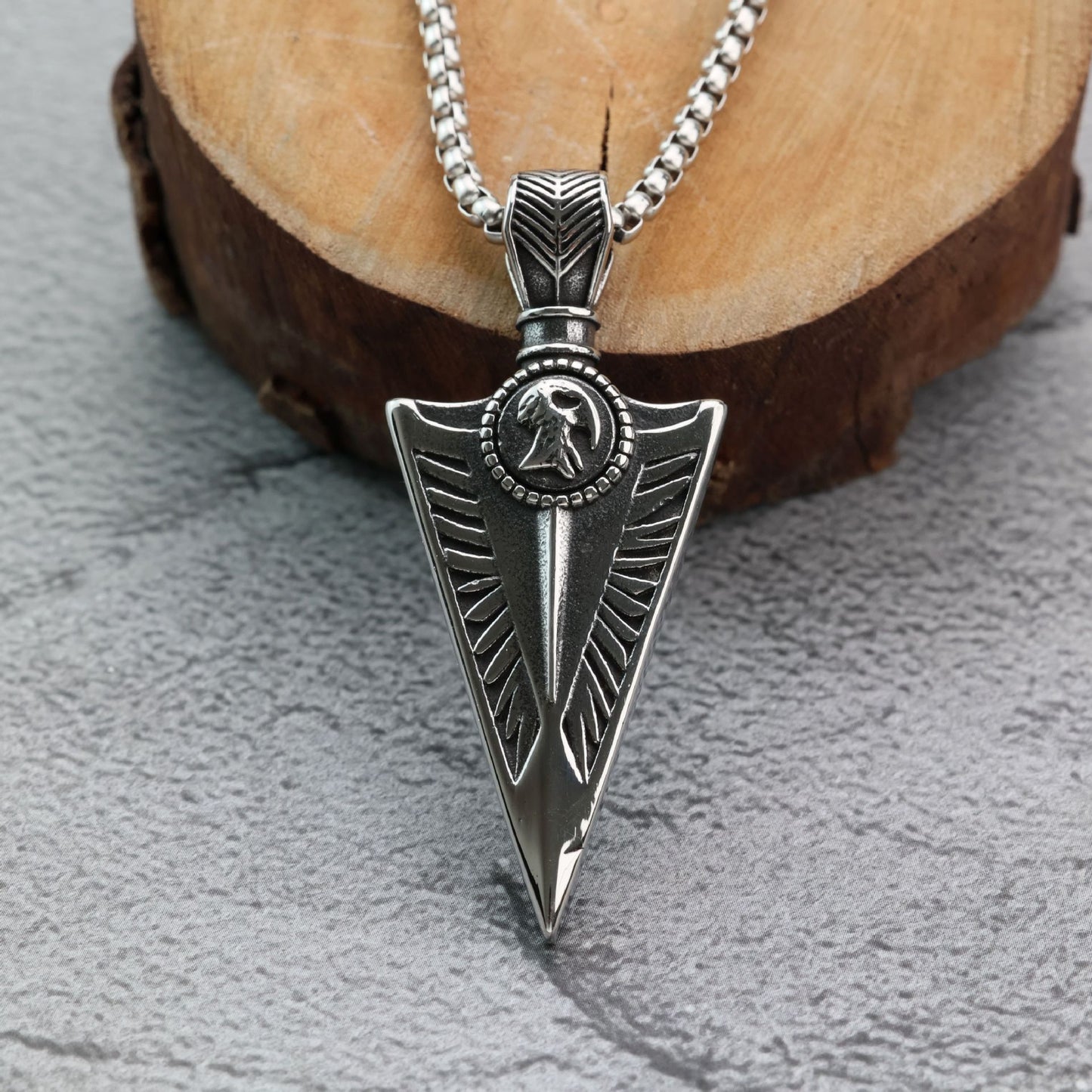 Planderful Viking Necklace Pendant For Men With Triangular Spearhead Eagle Rune And Titanium Steel Durability
