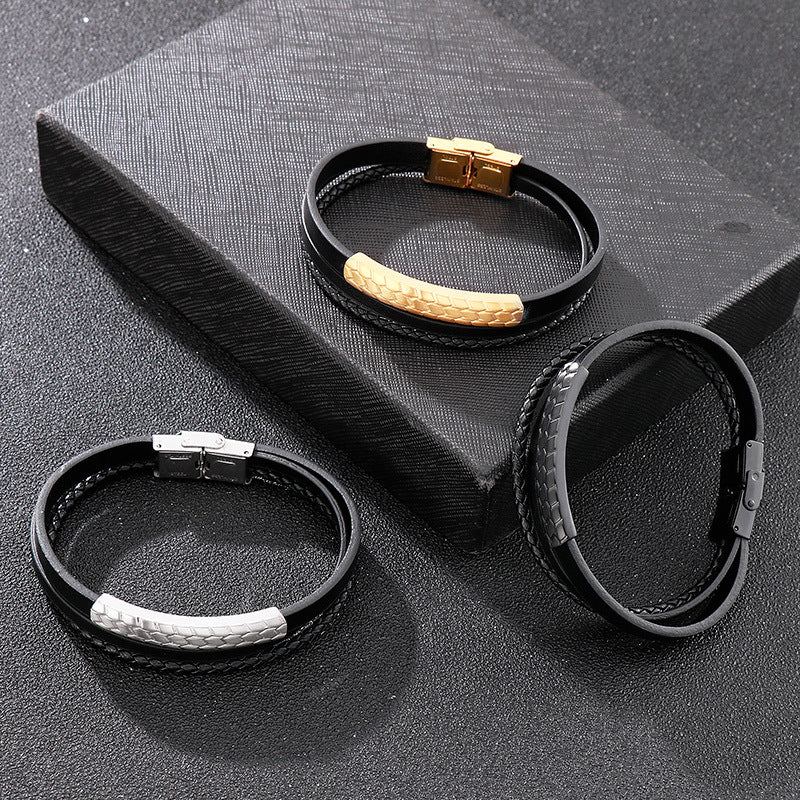 Planderful Mens Woven Leather Bracelet Geometric Retro