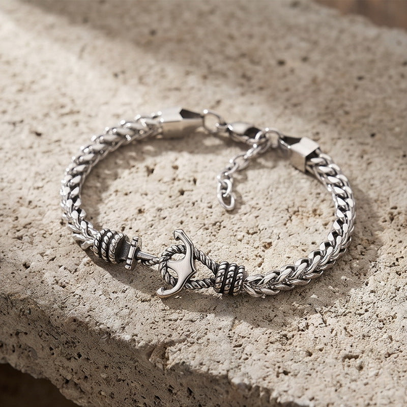 Punk Front & Back Chain Adjustable Bracelet Nautical Anchor Layered Keel Chain