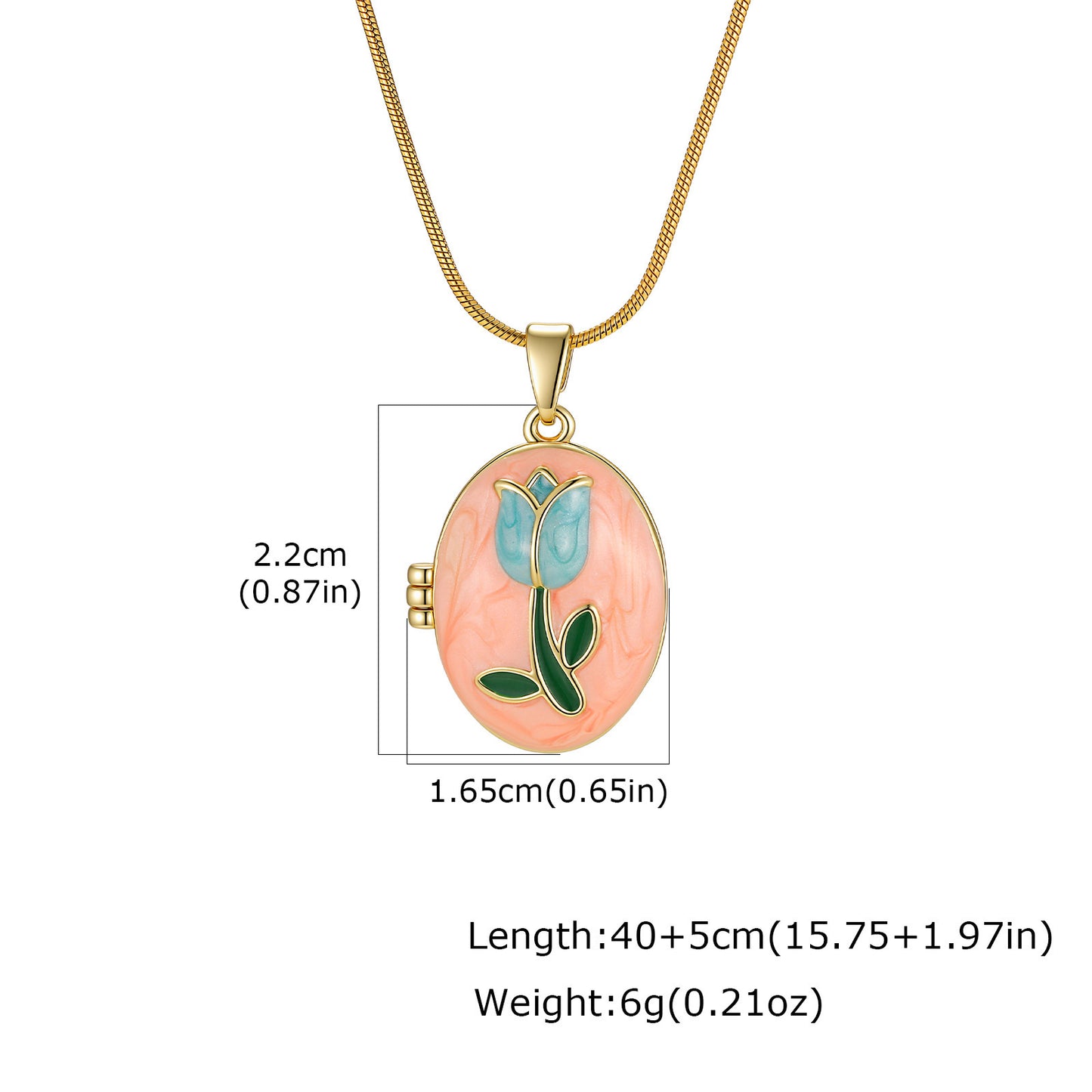 Pink & Blue Oil Drop Flower Photo Box Necklace Copper Material Can Be Opened & Closed