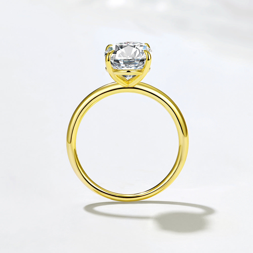 925 Sterling Silver Gold-Plated Simulation Diamond Oval 8 12 Ice Flower Cut Zircon Ring