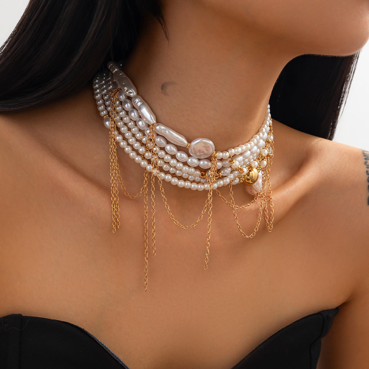 Pearl-Style Bead Tassel Choker
