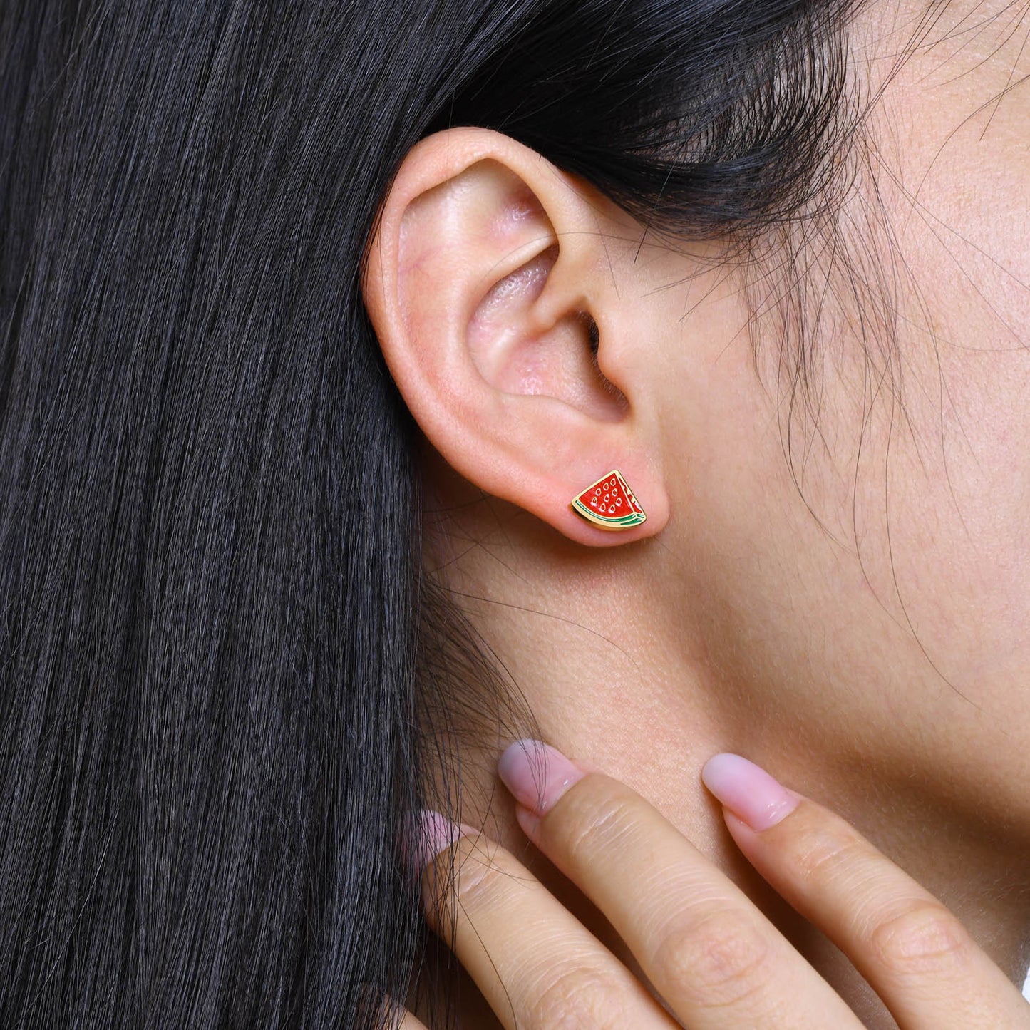 Stainless Steel Fashionable Fresh Epoxy Watermelon Clover Earrings