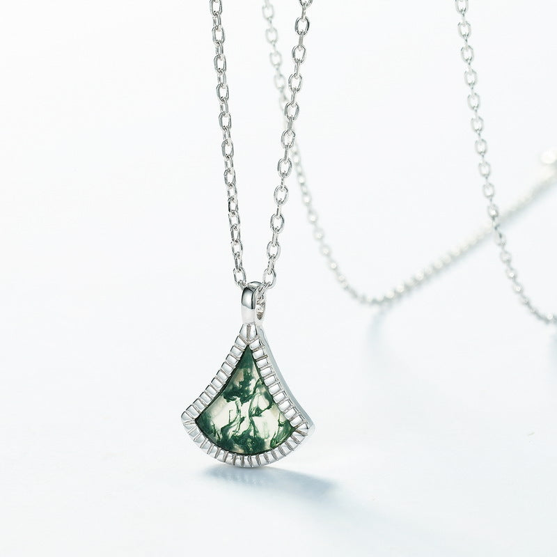 S925 Sterling Silver Moss Agate Ginkgo Leaf Pendant Necklace