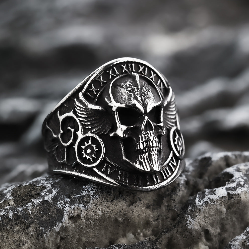 Titanium Steel Ring Heavy Metal Nordic Pirate Skull Avant Garde Design For Men by Planderful Shop