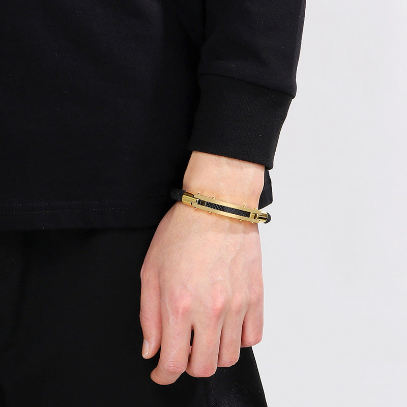 Cool Carbon Fiber Woven Leather Bracelet – & Men's Stainless Steel Bracelet