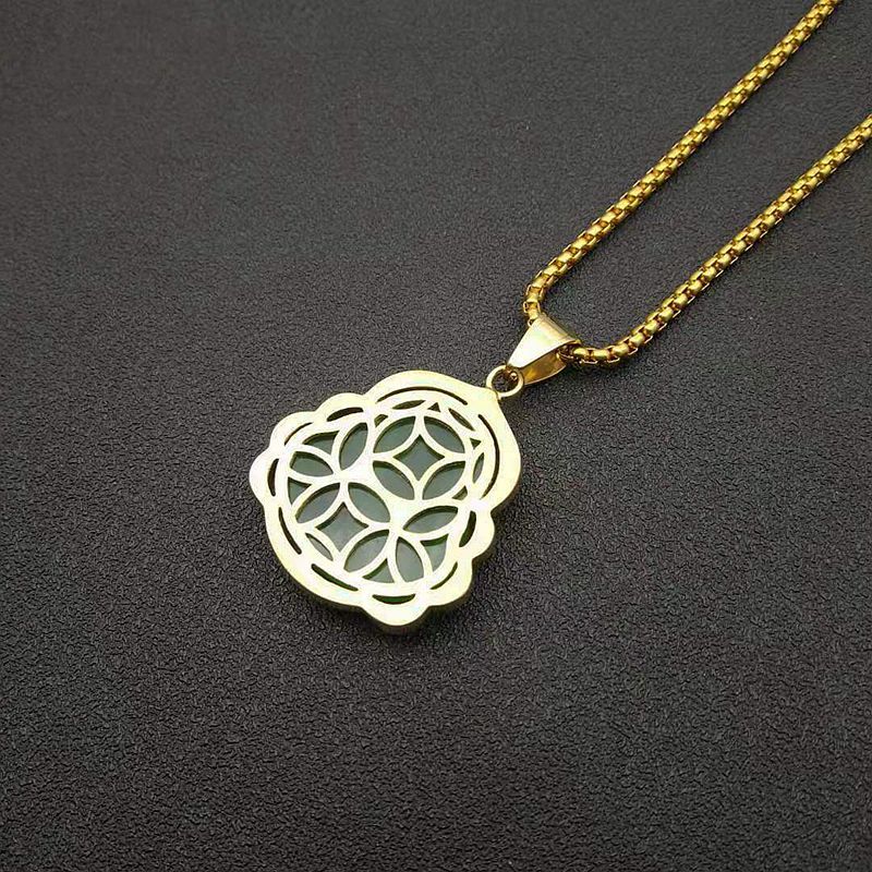 Planderful Maitreya Buddha Pendant Necklace Unisex Gold Plated Titanium Steel Zircon Malay Chalcedony Resin Glazed