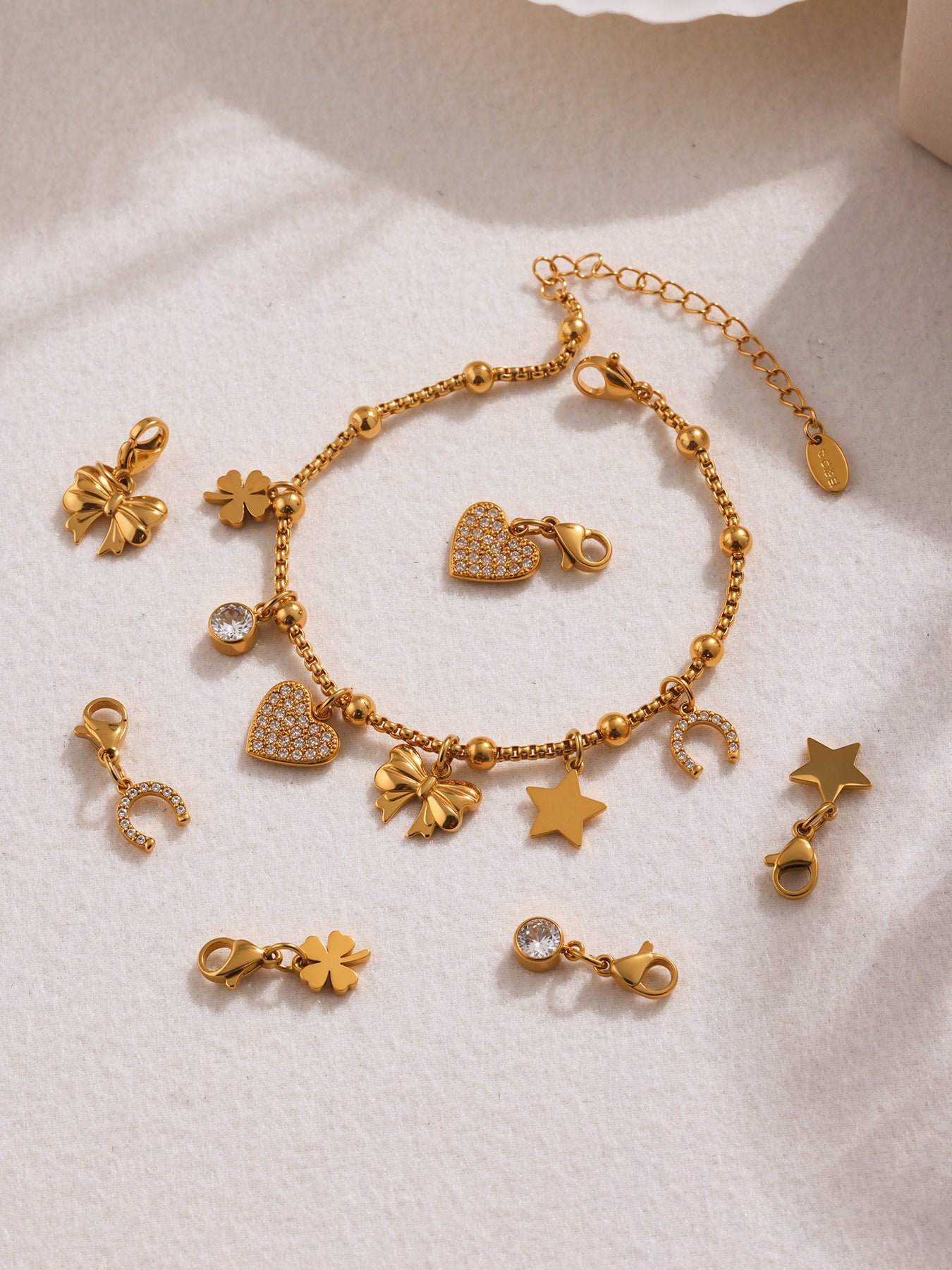 Planderful Zircon Love Bow Bracelet Anklet Women Gold Plated