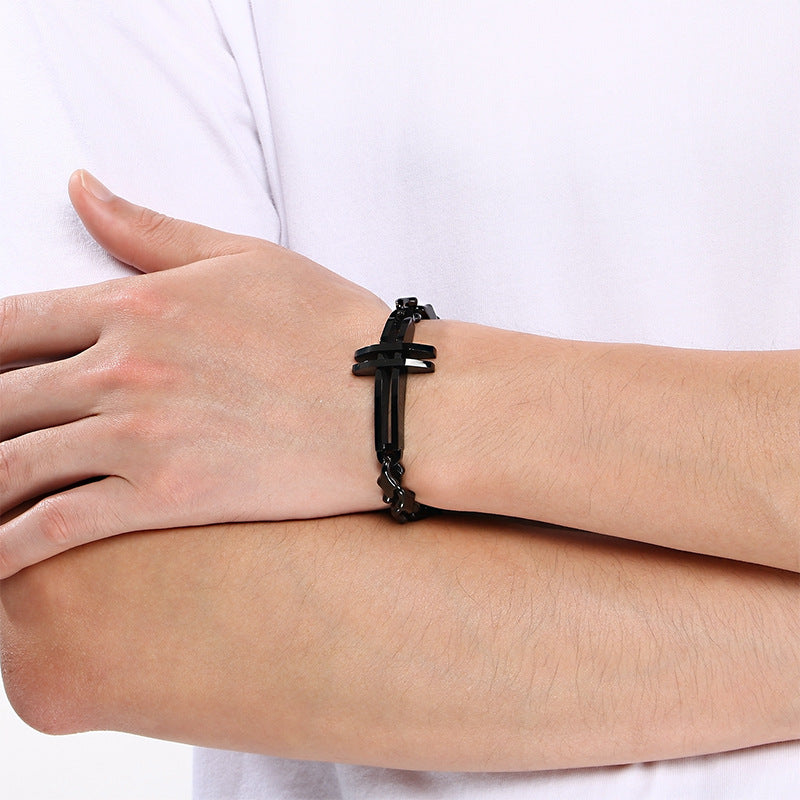 Hip-Hop Hand-Spliced – Niche Double-Layer Hollow Cross Rhombus Chain – Titanium Steel Bracelet