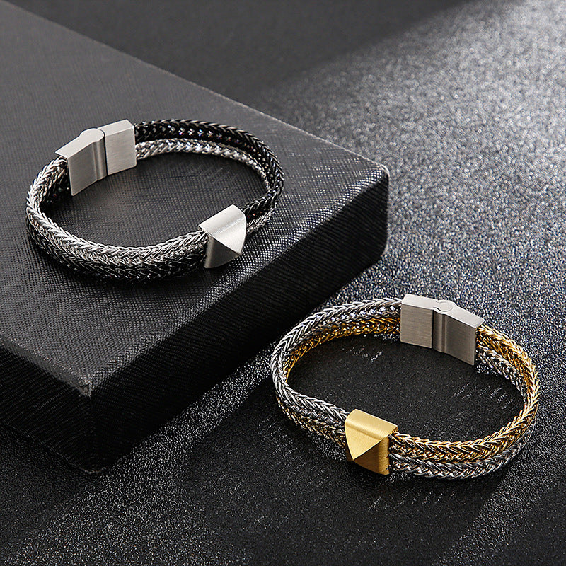 Stainless Steel Hand – Hip-Hop Double-Layer Color Matching Keel Bracelet