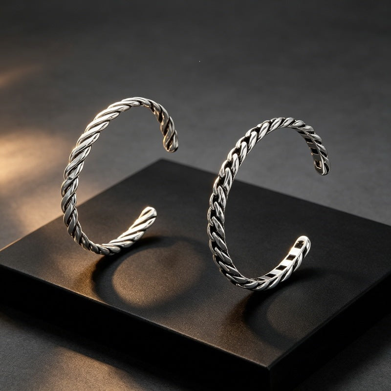 Punk Twist Twist Rope Open Bracelet Antique Stainless Steel Men's Thorn C-Shaped Bracelet