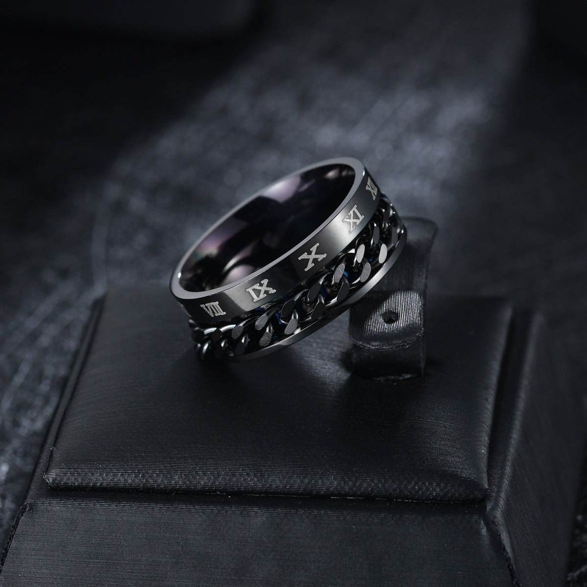 Planderful Everyday Genie Titanium Steel Ring Rotatable Chain Decompression Unisex Roman Numerals Jewelry Size 7 13
