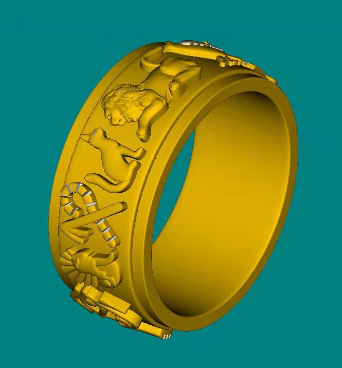 Egyptian Ankh & Lion Scepter Stainless Steel Ring