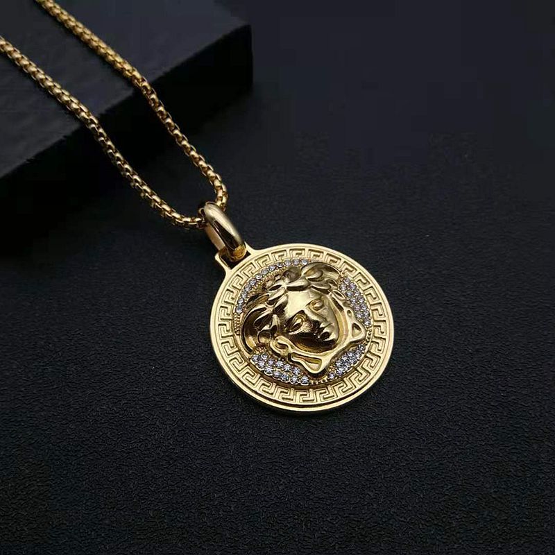 Hip Hop Necklace Planderful Everyday Genie Titanium Steel Greek Mythology Gold Zircon Pendant for Hip Hop Fans