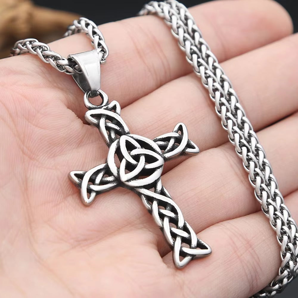 Planderful Kettle Knot Cross Necklace For Men Hollow Titanium Steel Pendant Norse Legacy